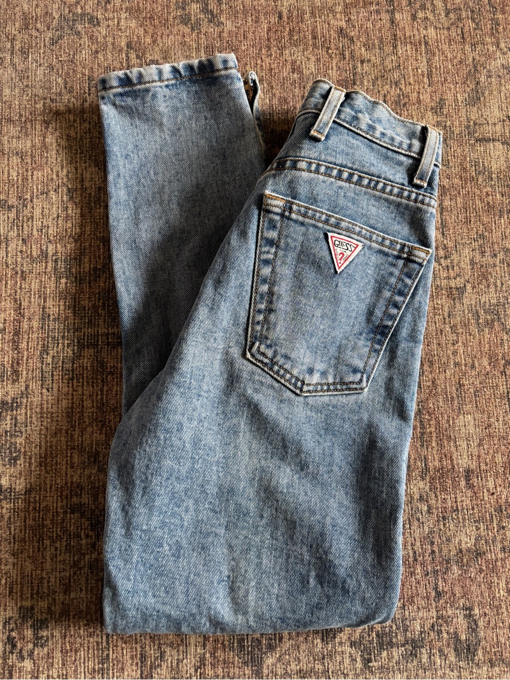 GUESS Made in the USA Vintage 90s Washed Blue Straight Jeans with Triangle Logo